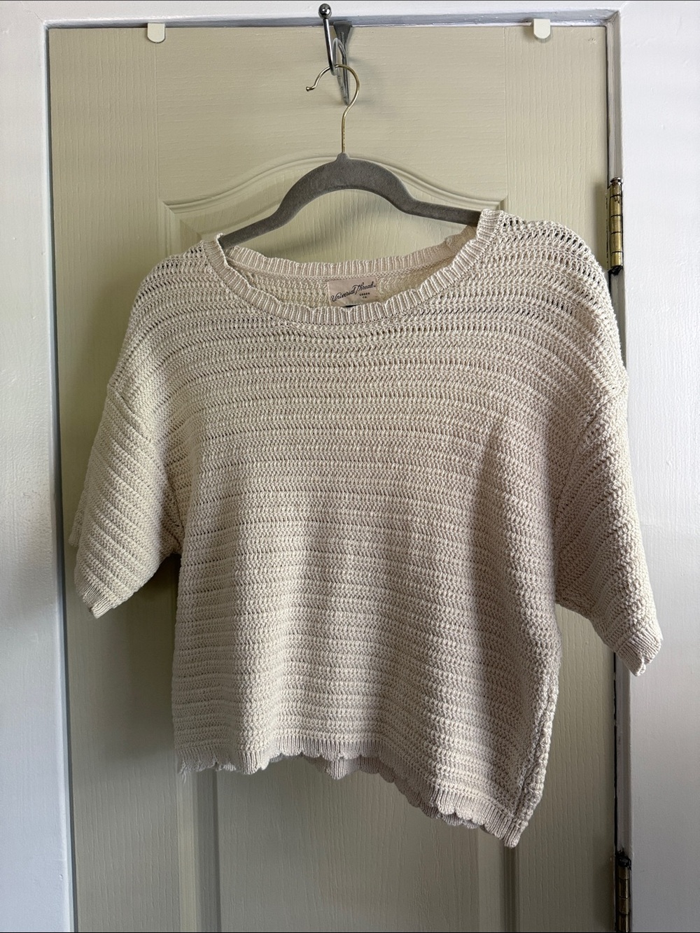 Universal Thread Cream Open-Knit Short Sleeve Sweater